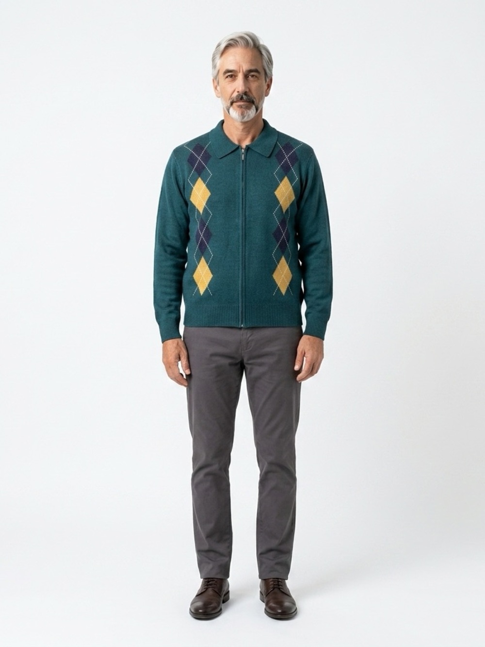Men's Paul Jones Argyle Zip-Up Sweater